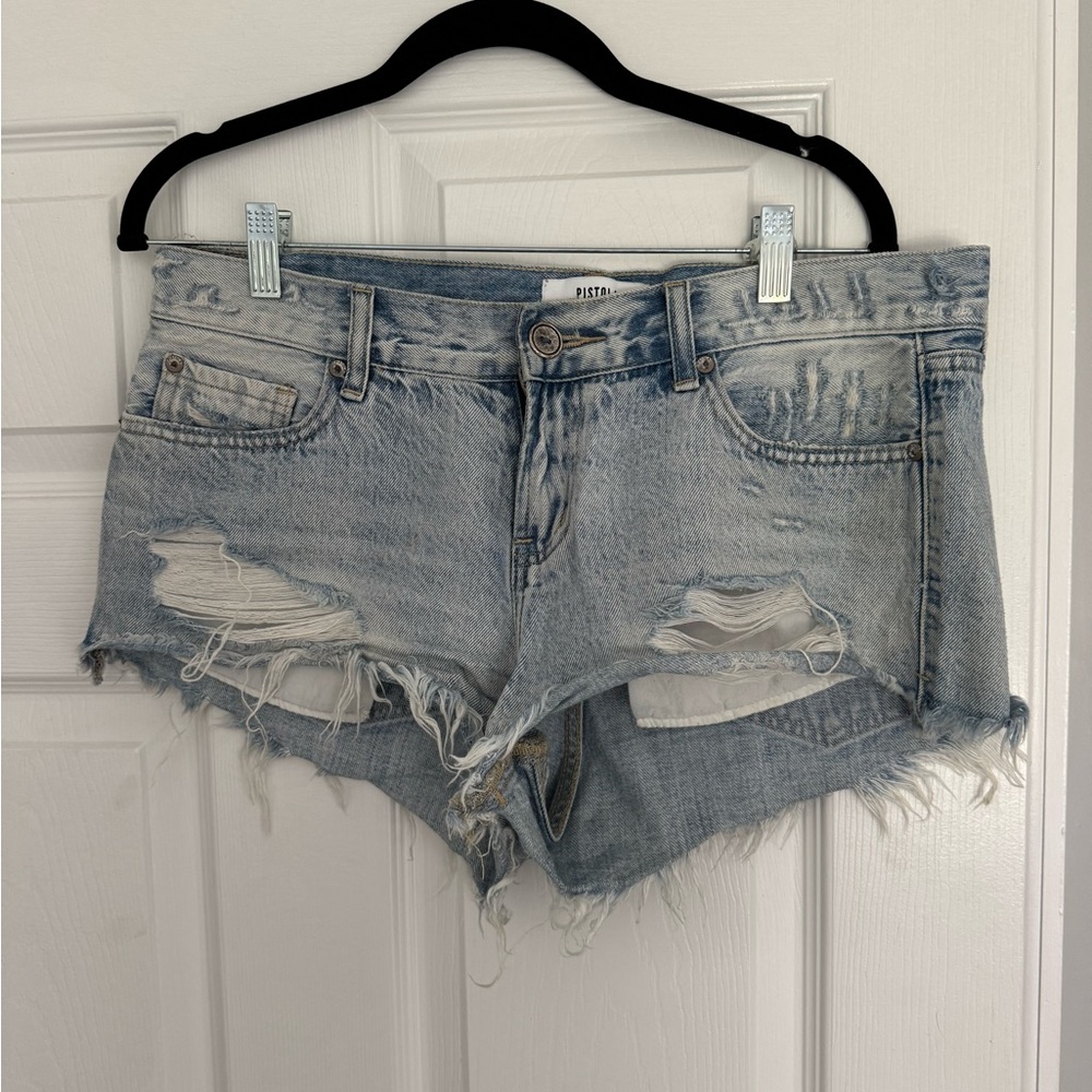 Pistola Light Blue Distressed Jean Shorts